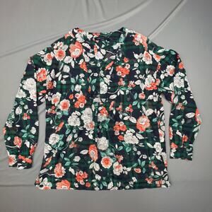 Tommy Hilfiger Blouse Womens M Sheer Floral Plaid Roll Sleeve Top